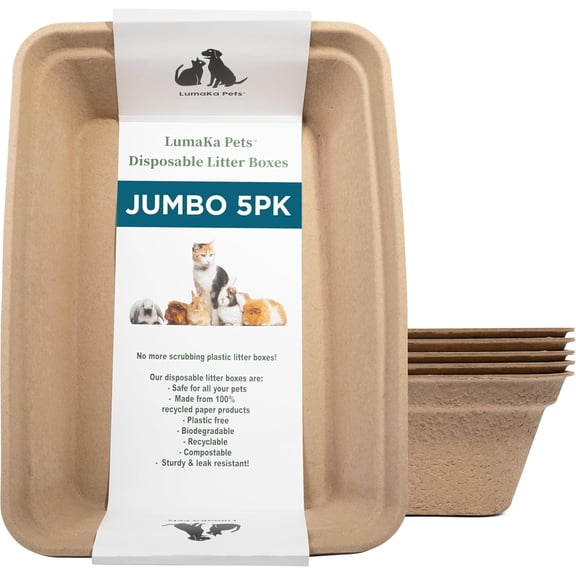 Disposable Cat Litter Box 5-Pack Jumbo Extra Thick Leak Resistant Biodegradable Cardboard