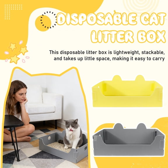 Disposable Cat Litter Box Large Size, Portable Travel Litter Pan for Cats, Leak Proof Easy Clean Kittys Toilet, Lightweight Cat Supplies for Indoor Outdoor Camping Gray, 13x18.5 inch