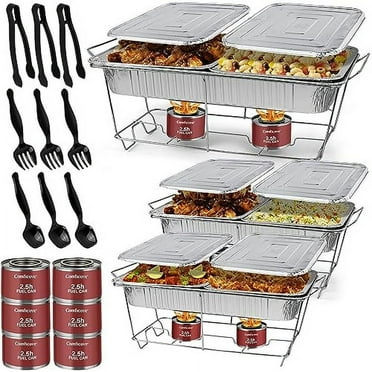 Disposable Chafing Dish Buffet Set, 33 Piece Of Chafing Servers With Food Warmers, Covers, Half-Size Food Pans, Water Trays, Serving Utensils, Lids And 2.5H Fuel Cans For Parties, Catering