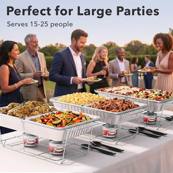 Disposable Chafing Dish Buffet Set, 6-Hour Food Warmers for Parties, Catering Supplies, Complete Buffet Set, Warming Trays (30pcs)