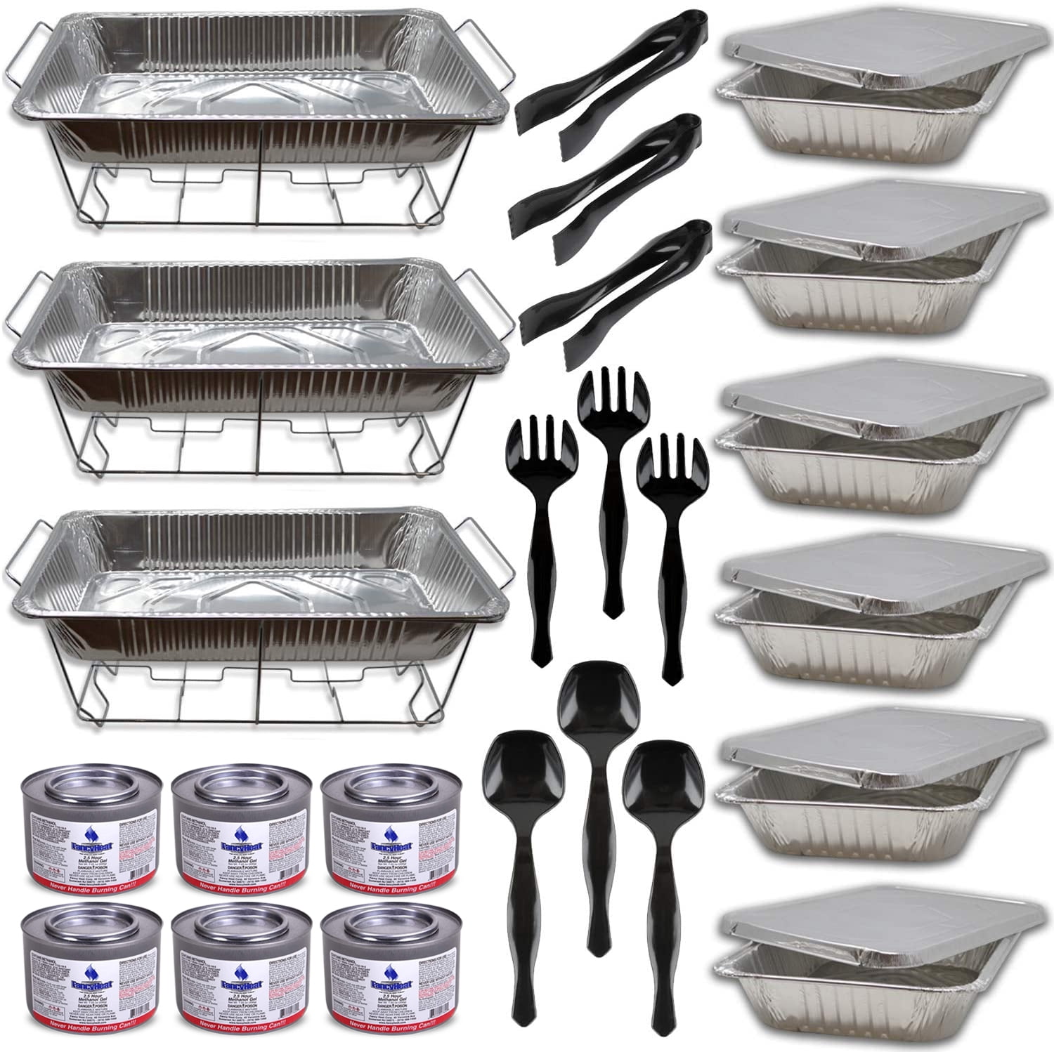 Disposable Chafing Dish Buffet Set, Food Warmers for Parties, 30 Pcs Buffet  Servers and Warmers, Catering Supplies, Pans (9x13), Warming Trays for  Food, With Covers, Utensils, Lids & Sterno Fuel Cans 