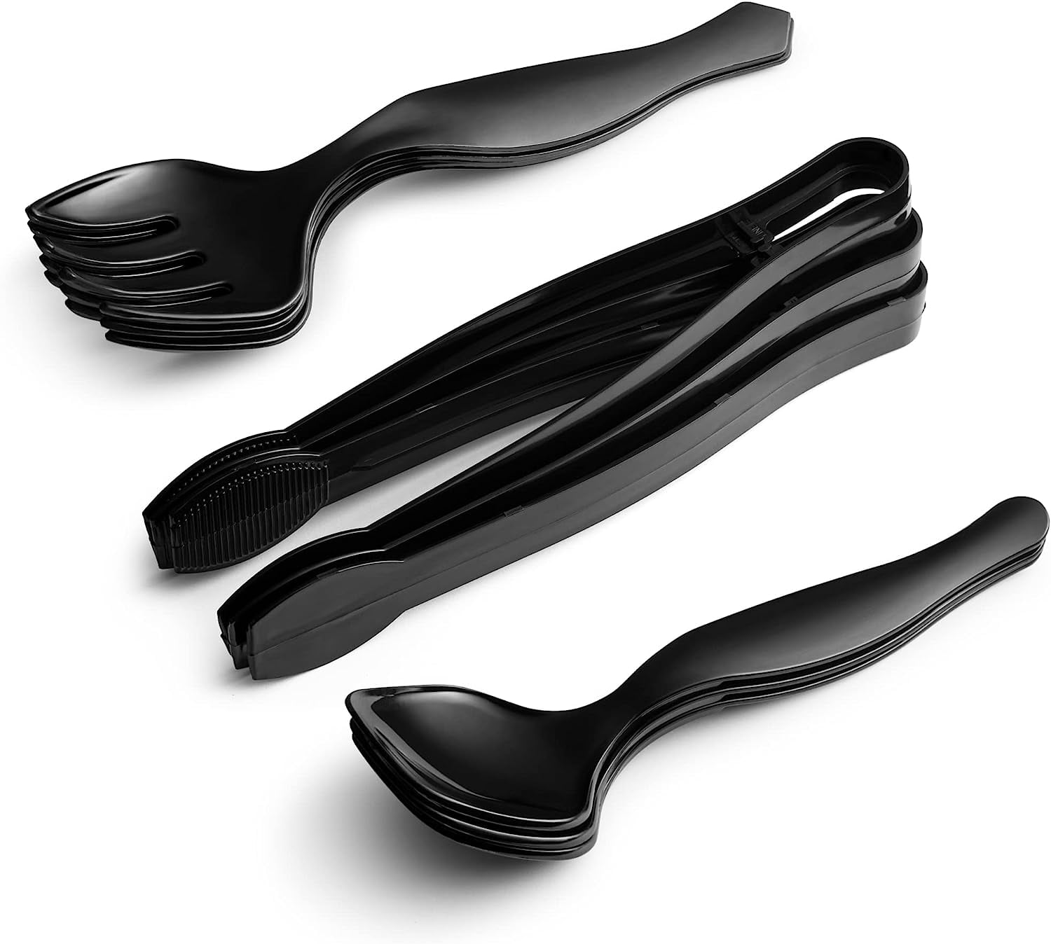 EcoQuality Set of 3 - Heavy Duty Black Serving Tongs - 12 inch - Plastic Disposable Salad Tongs - High Heat Plastic, Catering, Salads, Bakery, Buffets, BBQ