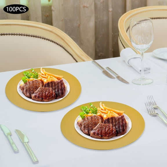 Disposable Charger Plates, 100-Pack Golden Design 33cm Diameter, Stackable for Easy Storage, Ideal for Catering Events