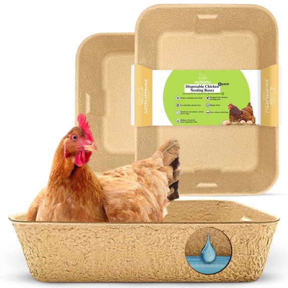 HUMUMU Disposable Chicken Nesting Box – Disposable Litter Box for Cats or Egg Laying Hens – Large (16.2" x 12.5" x 3.8"), Leak-Resistant, Sustainable, Sturdy – Chicken Coop Accessories (6-Pack)