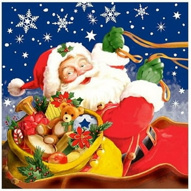 Disposable Christmas Lunch Napkins - 6.5 x 6.5" Santa Claus Winter Design, Single Use Guest Towels, Soft, Hand Towel, Christmas, New Years, Party, Holidays, Tablesetting, Blue, White, Red (20)