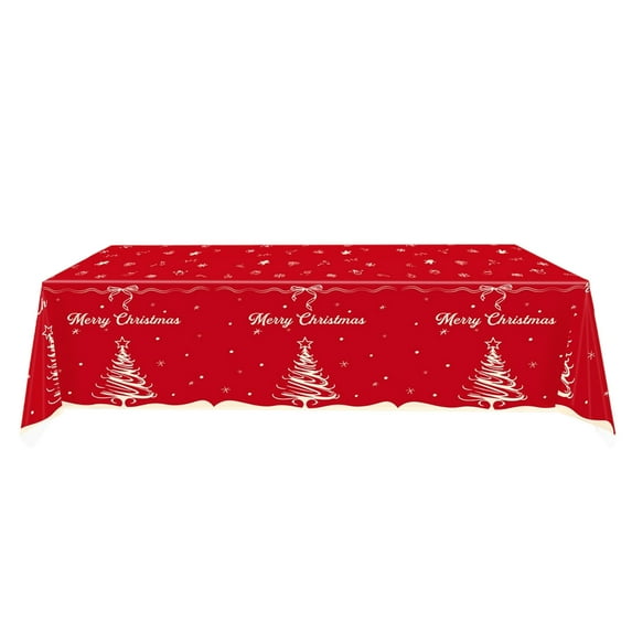 Disposable Christmas Tablecloth, Large Plastic Table Cover with Holiday Patterns for Party Catering Decor(Red)