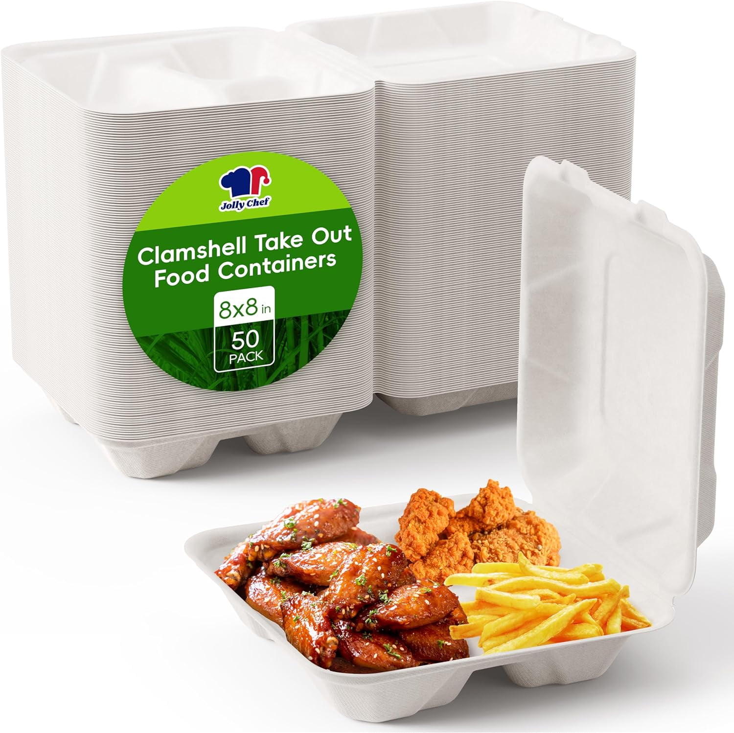 Disposable Clamshell Take Out Food Containers, [8 * 8" 50-Pack] 3 ...