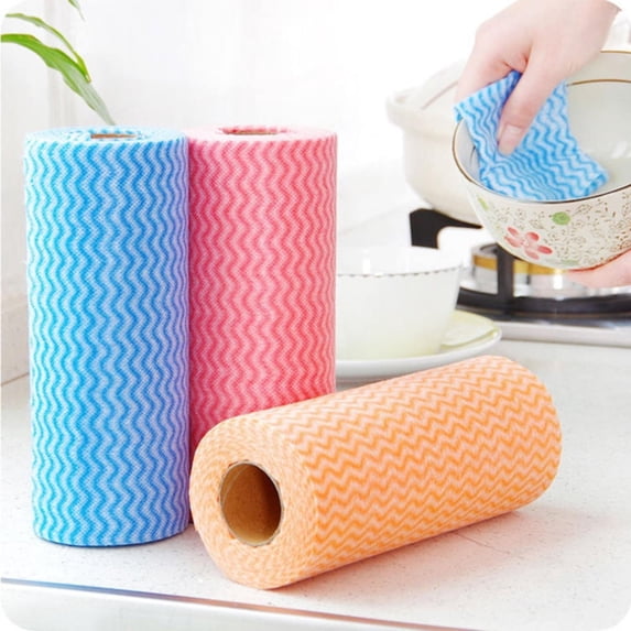Roll of Disposable Kitchen Towels – Souew Non-Woven Cleaning Cloths, Reusable & Absorbent Rags for Housework, Wet/Dry Use, Lint-Free for Countertops & Dishes