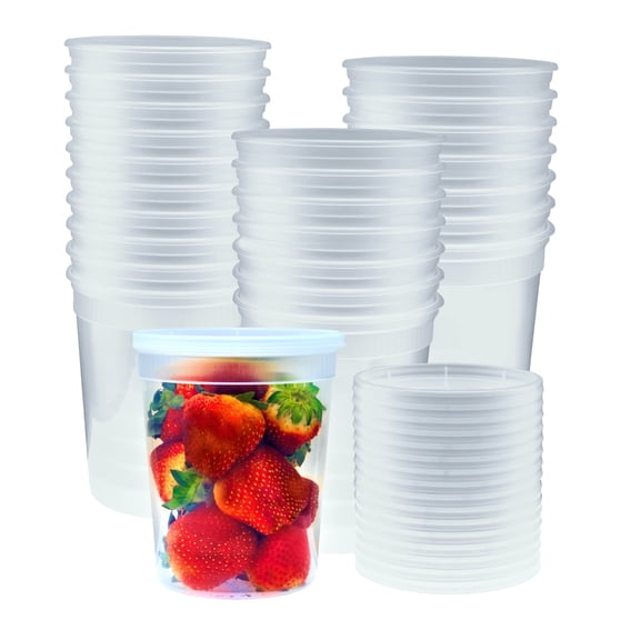 Disposable Clear Lunch Deli Containers with Lids 32 oz. 40 Pack Leakproof, Plastic Round Food Storage Containers, Freezer Containers for Food