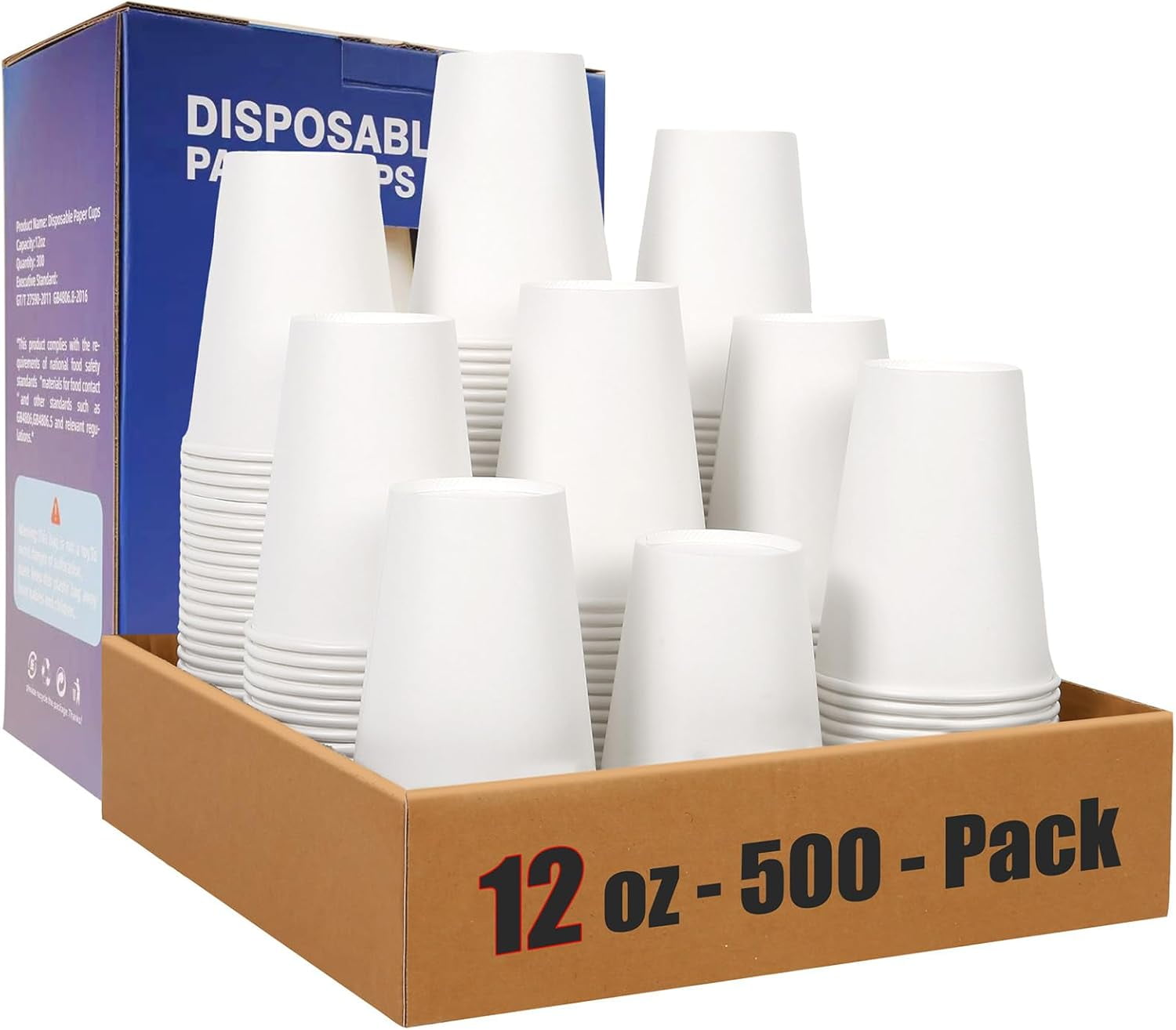Disposable Coffee Cups 12 Oz (500 Count), Paper Cups 12 Oz bulk, Ideal ...