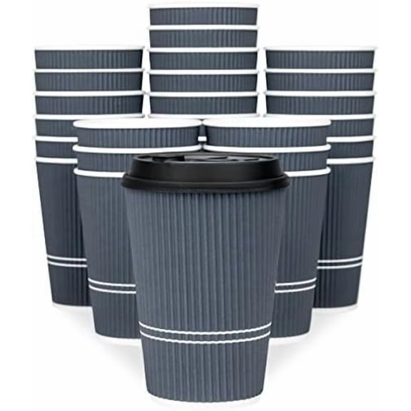 Disposable Coffee Cups With Lids - 12 oz To Go Coffee Cup With Lid (80 Set). Durable Togo Travel Paper Hot Cups Insulated For Hot and Cold Beverage Drinks, No Sleeves Needed (Dusk Grey)