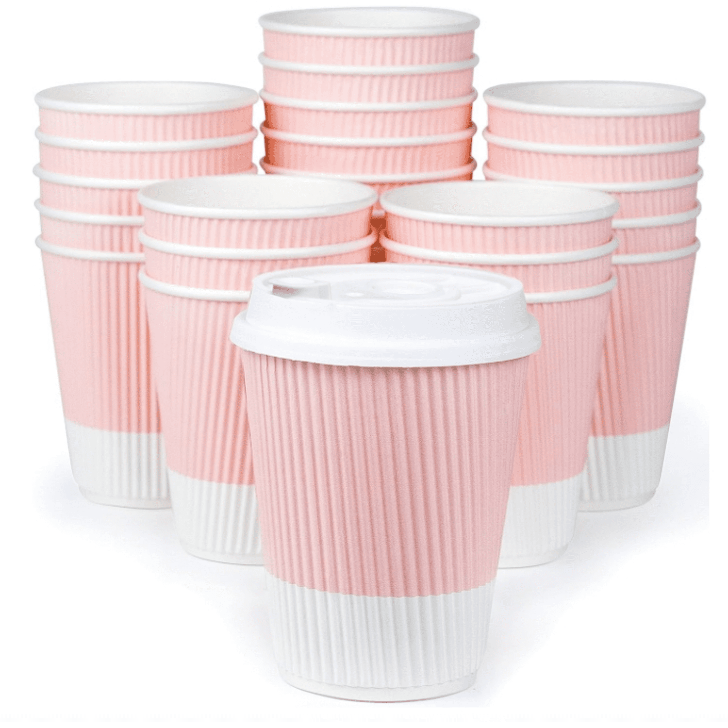 Disposable Coffee Cups With Lids - (80 set) 12 oz Paper To Go Coffee Cups With Resealable Lids Prevent Leaks! Travel Insulated Hot Beverage Drink Cup. Will Not Bend With Heat or Burn Fingers