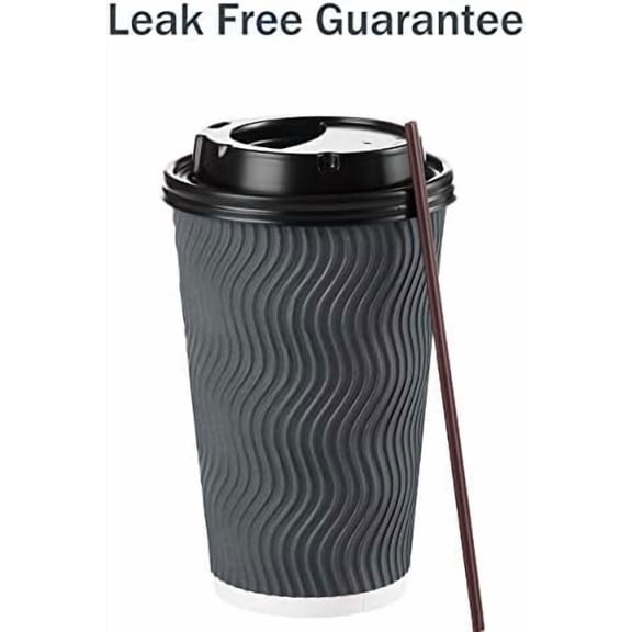 Disposable Coffee Cups with Lids and Straws - 16 oz (90 Set) Togo Hot Paper Coffee Cup with Lid To Go for Beverages Espresso Tea Insulated Reusable Cold Drinks Ripple Cups Protect Fingers From Heat