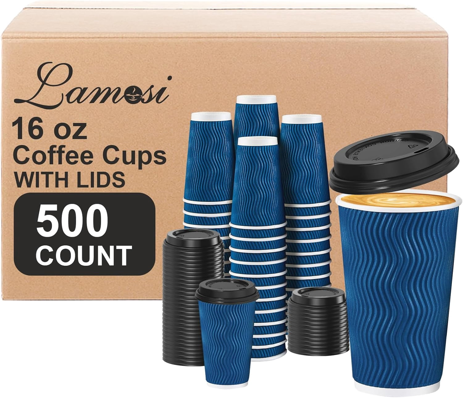 Disposable Coffee Cups with 16 OZ 500 Pack, Insulated Paper Coffee ...