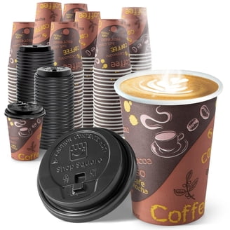 Fit Meal Prep 100 Pack 6 oz Disposable Coffee Cups with Lids, Premium To Go  Paper Cups, Leak Proof Hot Coffee Cups with Lids for Travel, Office,  Hot/Cold Beverages (Black Lids) -