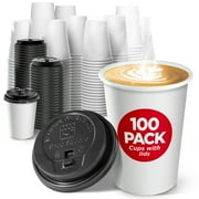 Disposable Coffee Cups with Lids 12 oz, 100 Count, To Go Coffee Cups for Hot Beverages