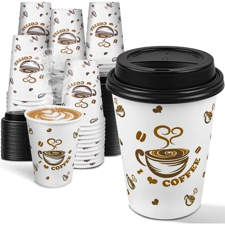 Disposable Coffee Cups with Lids 12 oz 100 Pack, To Go Paper Coffee Cup for Hot CoCoa, Hot Chocolate, Coffee Bar