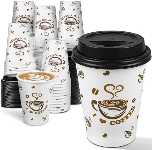 Disposable Coffee Cups with Lids 12 oz 100 Pack, To Go Paper Coffee Cup ...