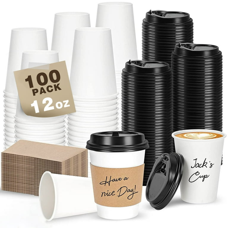 Disposable To Go Coffee Cups with Lids 12 oz 100 Pcs Hot Throw Away Paper Cups Walmart