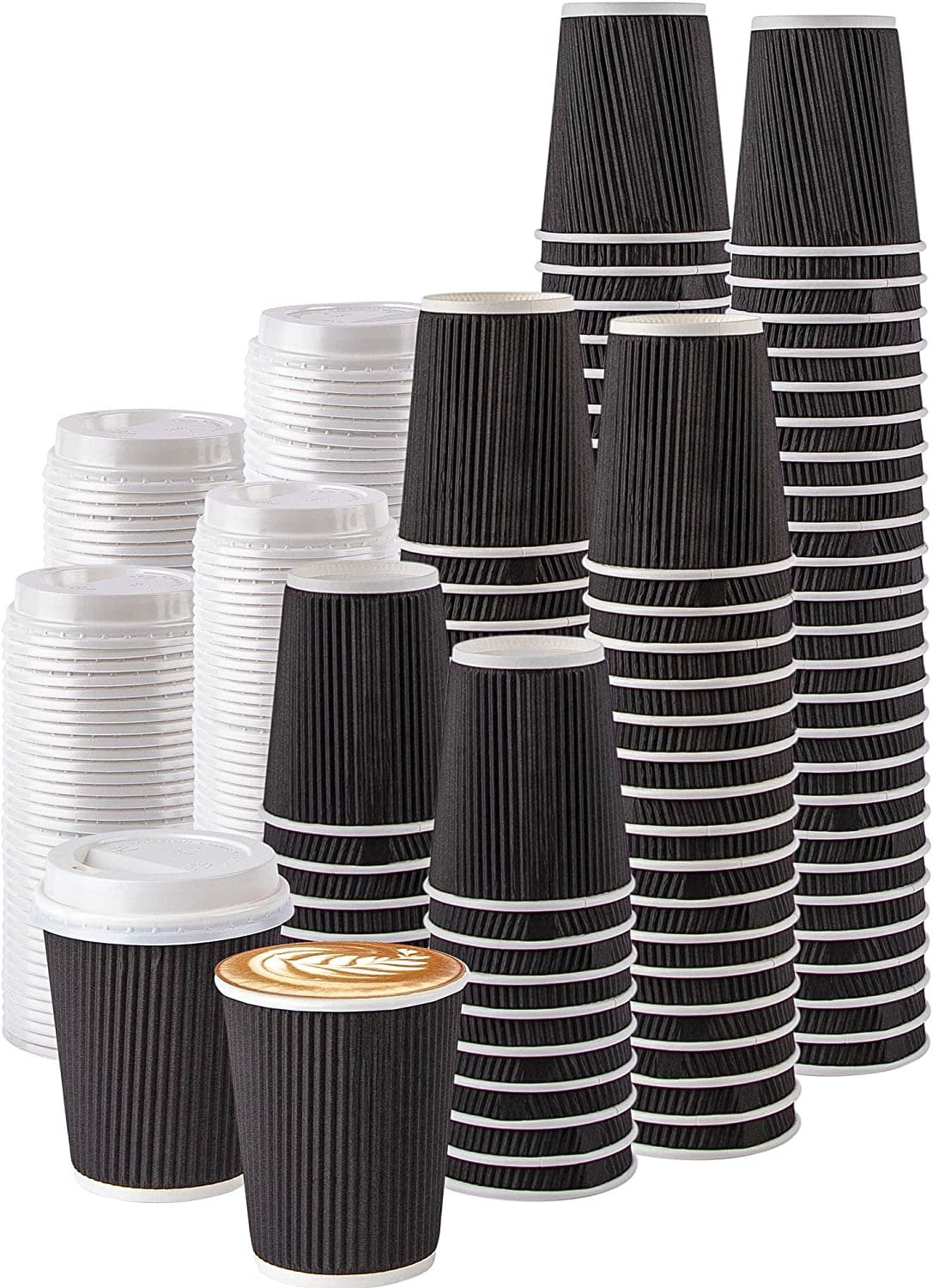 DAILYLIFE 16oz Black Insulated Disposable Coffee Cups With Lids - 100 Pack, Leak Proof & No Sleeve Needed