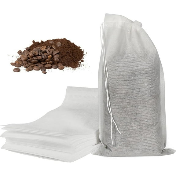 Disposable Coffee Filter Bag,No Mess Cold Brew Bags, 7 x 10 inch Versatile Tea Bags Fine Mesh Brewing Drawstring Pouches for Iced Coffee Hot Tea Herb Spice,White Non-Woven Fabric,100 Pcs