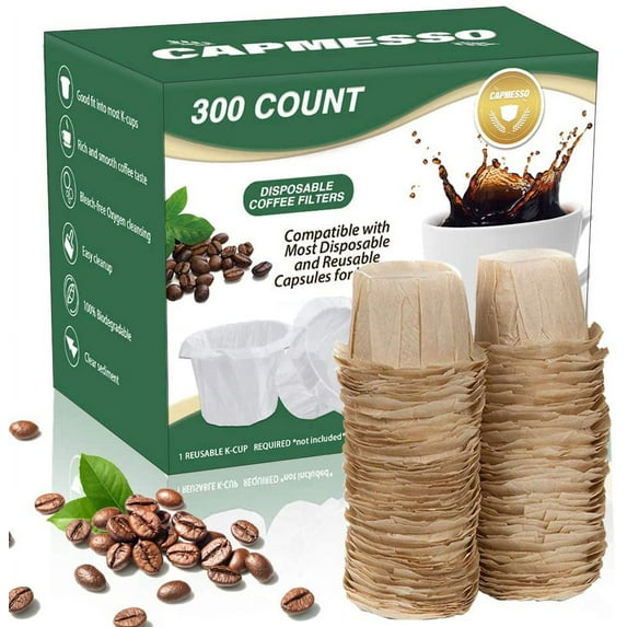 Disposable Coffee Paper Filters Replacement Kerig Filter Compatible with Reusable Single Serve Pods Coffee Maker-300 Count (Natural)