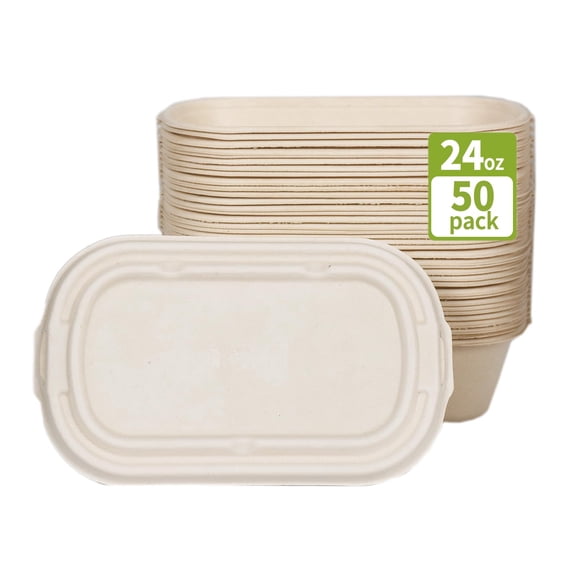 Disposable Compostable Food Storage Containers with Lids 60 Pack 30oz Meal Prep