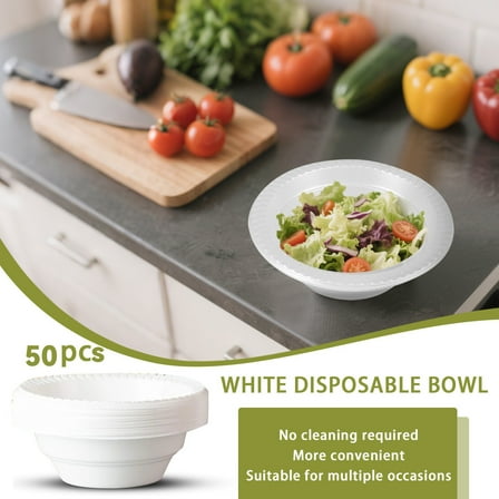 Disposable Compostable Paper Bowls (50 Pack) Heavy-Duty Biodegradable Sugarcane Bowls – Eco-Friendly, Bagasse Bowls
