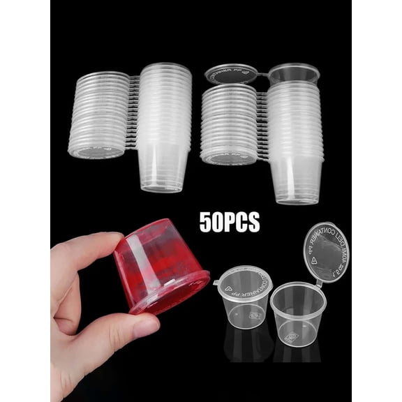 Disposable Condiment Cups with Lids 50 Pack, 1oz Clear Plastic Portion Cups for Meal Prep and To-Go Sauces, Leak-Proof Transparent Jello Shot and Dipping Sauce Containers