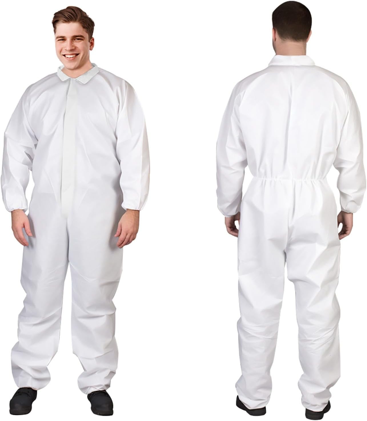 Disposable Coveralls, 4XLarge. Pack of 25 White Microporous Hazmat Suit Costume. 60 GSM