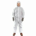 thumbnail image 1 of White Disposable Coveralls with Hood, 2X-Large. Pack of 5 Microporous Lab Coveralls for Men and Women. 60 GSM Painters Suit Disposable with Storm Flap Zipper Cover. Hazmat Suit, 1 of 8