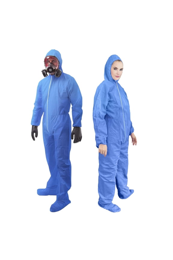 Polypropylene Disposable Coveralls with Hood and Elastic Wrists, Blue, 25 count, X-Large