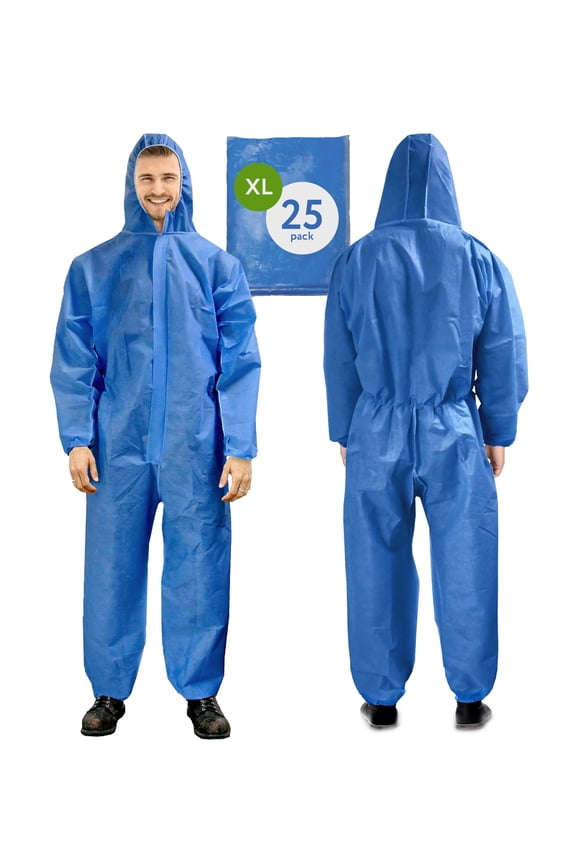 Disposable Coveralls with Hood SMS Fabric Blue 25 count x-large