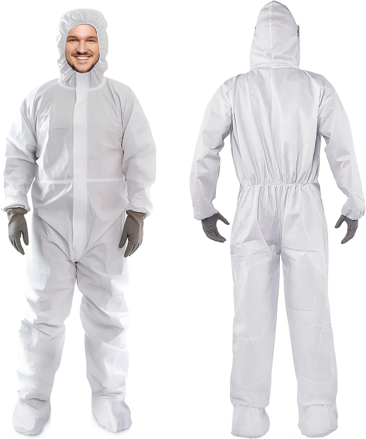 Disposable Coveralls for Men, Women 4XLarge, 25 Pack of 60 GSM Microporous White Hazmat Suits
