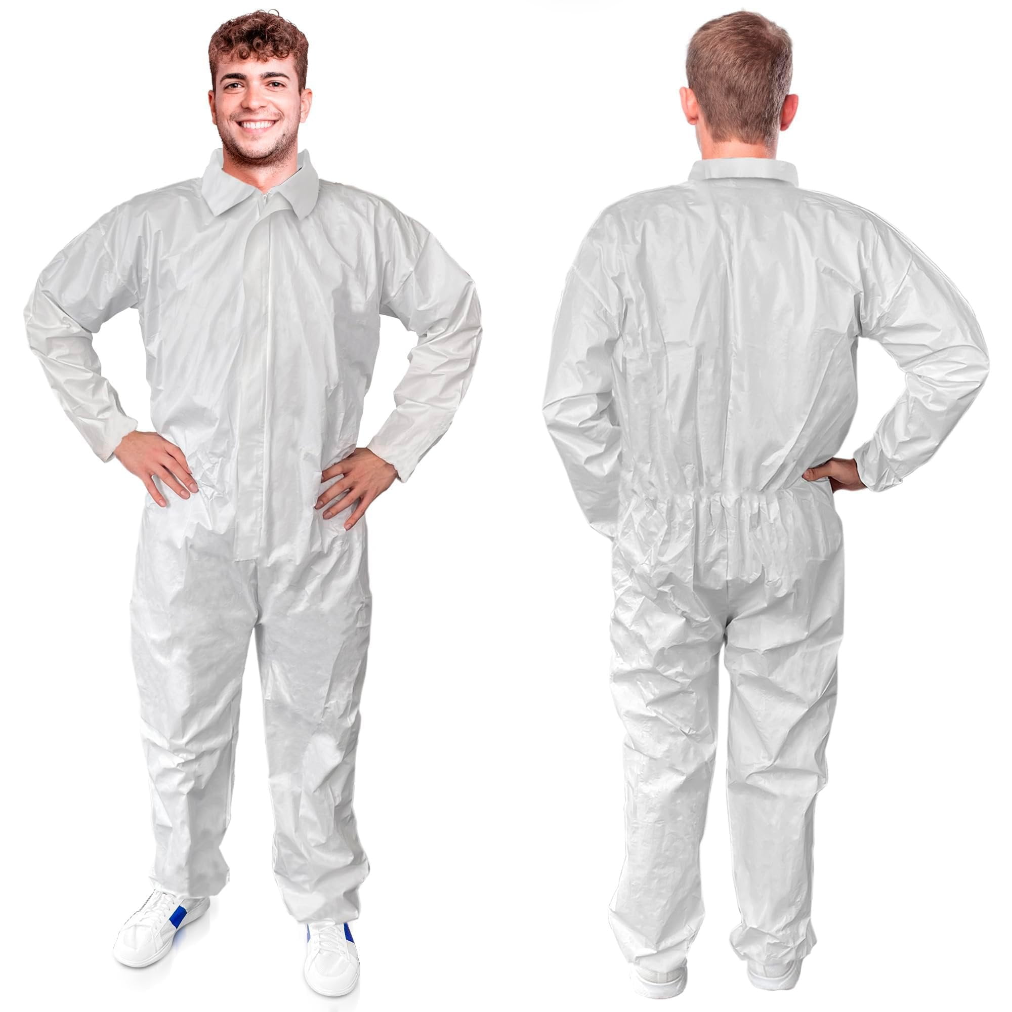White Disposable Coveralls for Men/Women, 4X-Large. Pack of 25