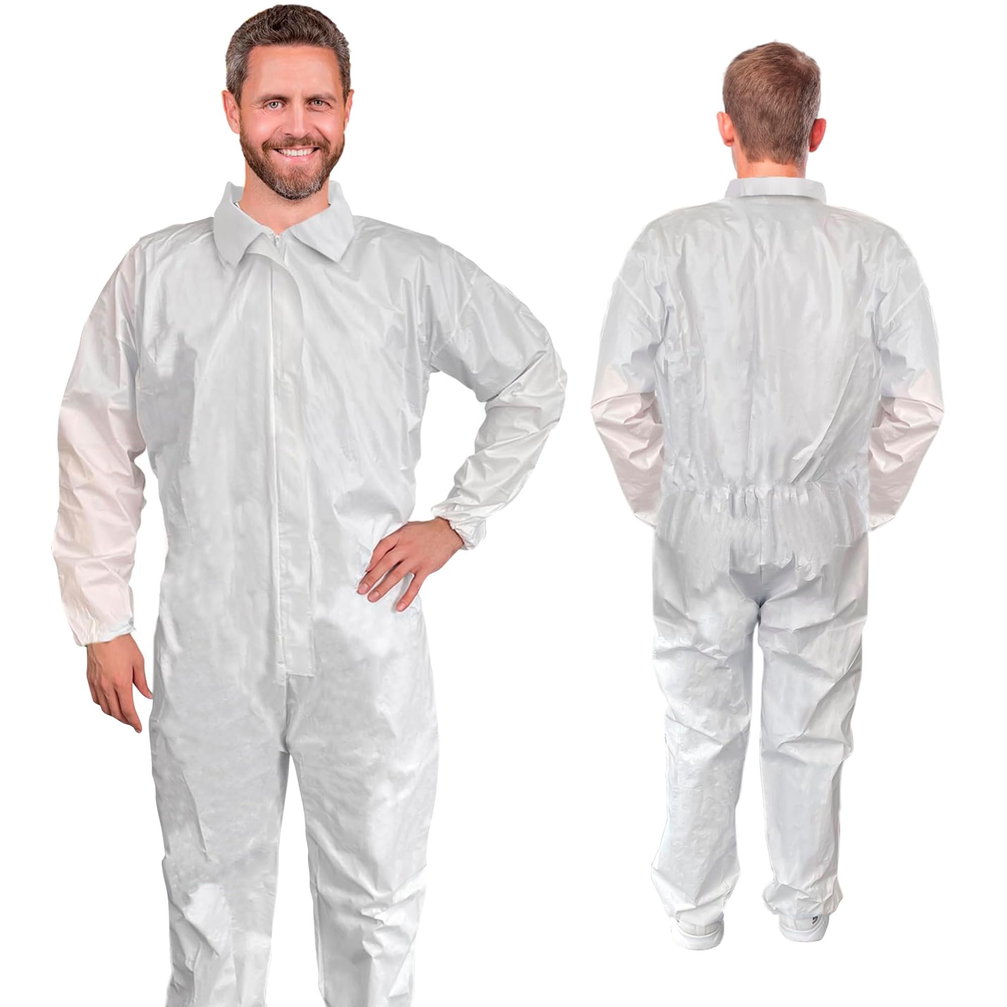 Disposable Coveralls Large White 60 gsm Microporous with Zipper