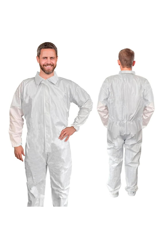 White Disposable Coveralls, 60 GSM Microporous Paint Suit, Unisex, Large