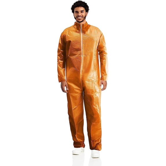 Disposable Coveralls for Men and Women Medium. Orange Hazmat Suits Disposable PP + PE 40 GSM. Medical Protective Suit Disposable with Open Wrists, Ankles, Front Zipper, No Pocket