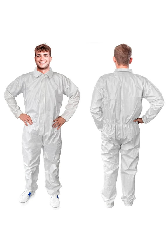 White Disposable Coveralls for Men/Women, Medium. Pack of 25 Painters Coveralls. Unisex Hazmat Suits Disposable. 60 GSM Microporous Paint Suit with Zipper, Elastic Wrists & Ankles