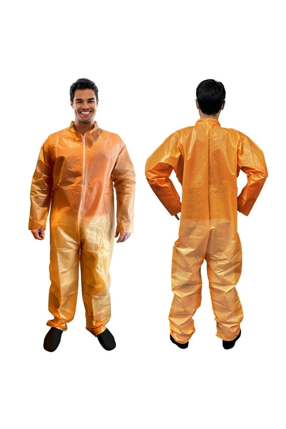 Orange Disposable Coverall for Men/Women, X-Large. Hazmat Suit Disposable. Breathable PP+PE 40 GSM Painters Coverall. Paint Suit with Open Wrists, Ankles, Front Zipper