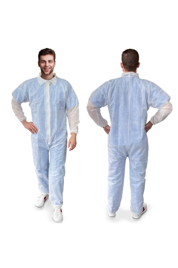 Disposable Coveralls. Pack of 25 White Hazmat Suits 3X-Large. 30 gsm Polypropylene Paint Suit Disposable Protective Suit with Zipper Front Entry, Elastic Wrists, Elastic Ankles.