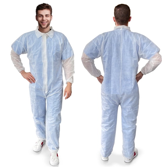 Disposable Coveralls. Pack of 25 White Hazmat Suits 3X-Large. 30 gsm Polypropylene Paint Suit Disposable Protective Suit with Zipper Front Entry, Elastic Wrists, Elastic Ankles.