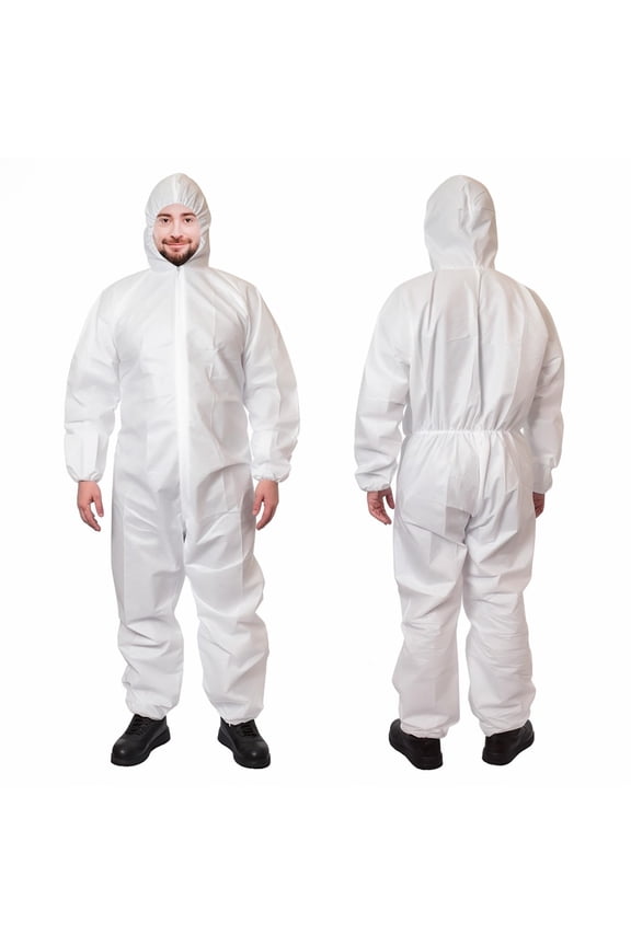 Disposable Coveralls with Hood Microporous Film Laminated Polypropylene Polyethylene White 5 pack 4X-Large