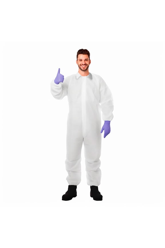 Disposable Coveralls for Men & Women X-Large, White, 25 Pack, 70 GSM Polypropylene Suit, Lightweight Work Coveralls, Front Zipper, Breathable Design
