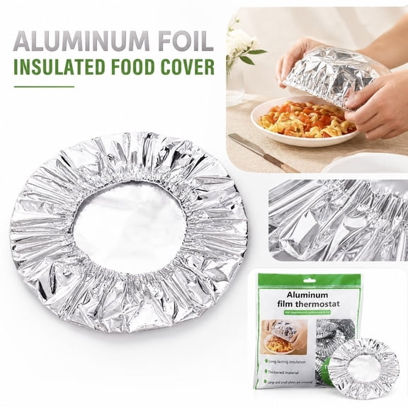 Disposable Covers, Aluminum Foil Sculpted Piece Covers, Stretchy Foil Covers, Covers for Keeping Fresh, 8 Inch Diameter Adjustable Fit, 1 Set Pack Insulating Aluminum Foil Film