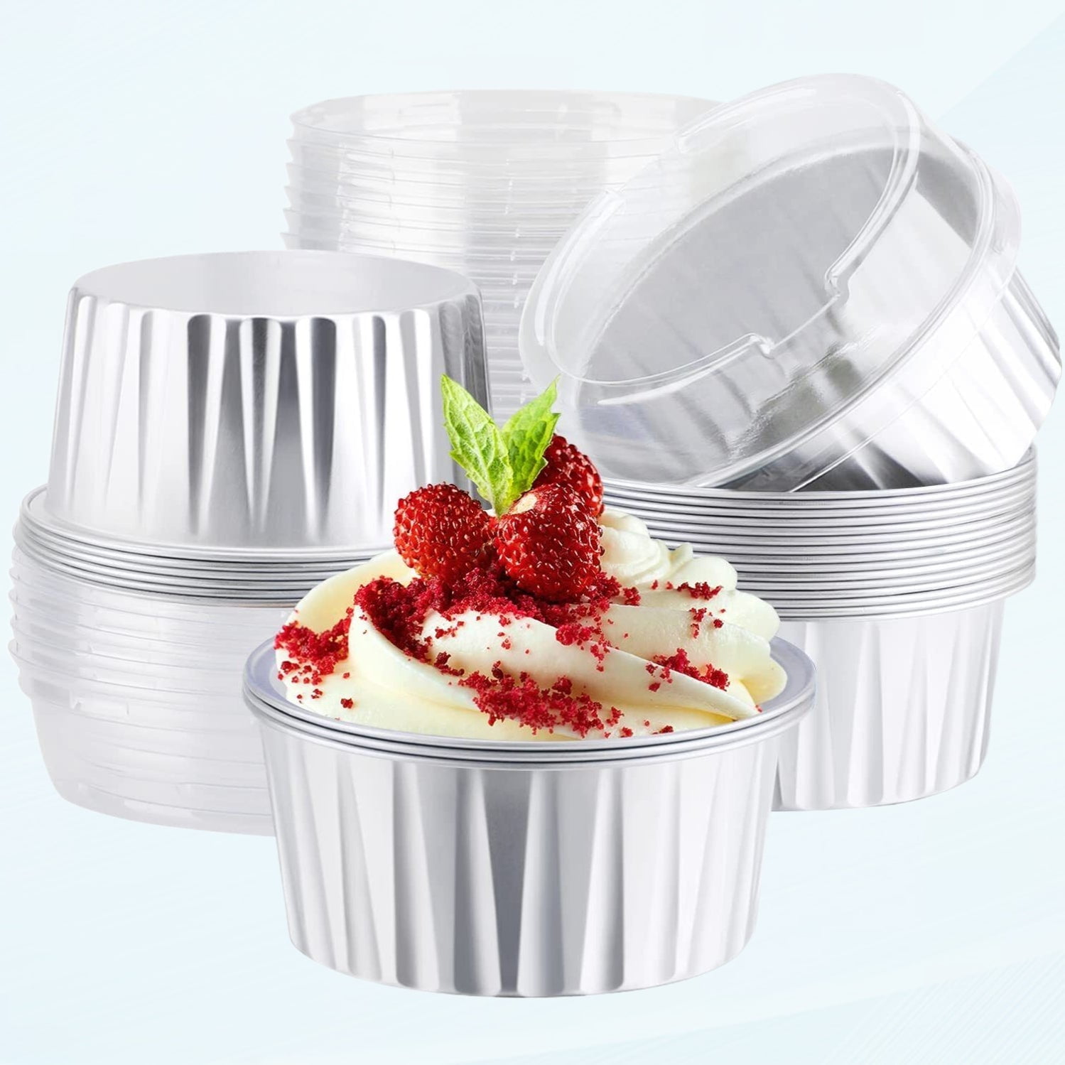 Disposable Creme Brulee Ramekins, 25 Pack Silver 5oz Baking Cups with
