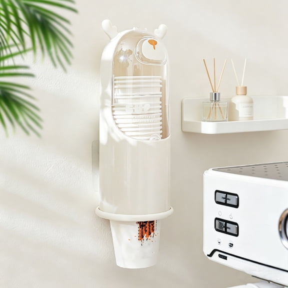 Disposable Cup Dispenser with Reindeer Design, Wall Mounted Plastic Cup Holder for Party, Automatic Single Cup Dispensing Container, Paper Cup Organizer