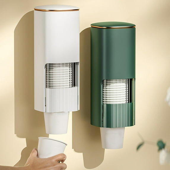 Disposable Cup Dispenser for Wall Mount | Transparent ABS Storage Rack Holds Paper Cups | Flip Lid, Easy Refill, Large Capacity | Home, Office, Water Fountain | White or Green, 9x9.4x23cm