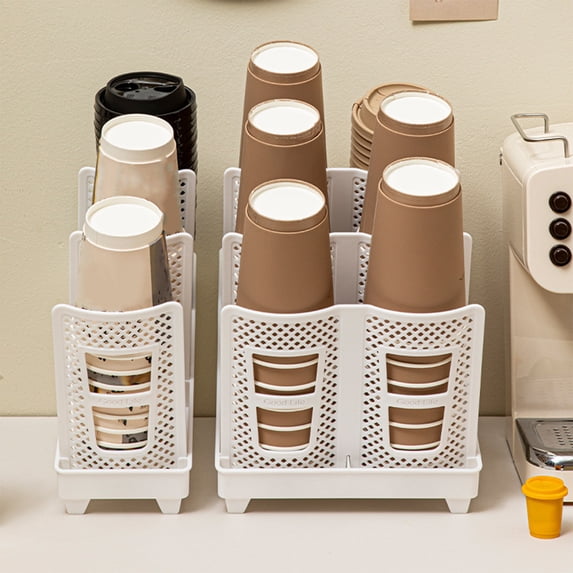 Disposable Cup Organizer Rack White Plastic - 6 Compartment Cup Holder for Coffee Station, Kitchen, Office, Restaurant | Holds Cups & Lids, Ventilated Design, Easy Assembly, Space-Saving 13x8.6x7.6