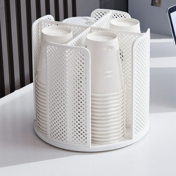 Disposable Cup Organizer Rotating Storage Rack, White Plastic Commercial Desktop Organizer with 3-tier Fan Design for Easy Access, Perfect for Coffee Shops, Offices, and Home Use to Maximize